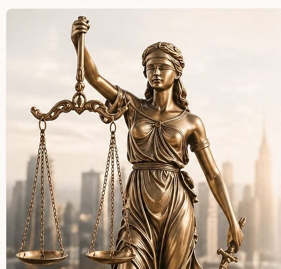 Статуя правосудия — символ принципов работы юристов Adil Law в Казахстане